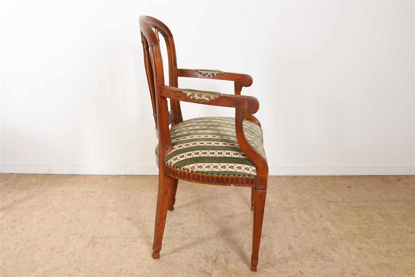 Series of 12 elm wood Louis XVI  chairs with horseshoe-shaped bars backrest and striped velvet - Image 4 of 5