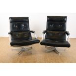 Set of black leather armchairs with matt chrome frame and swivel leg, model FK85, designer: Preben
