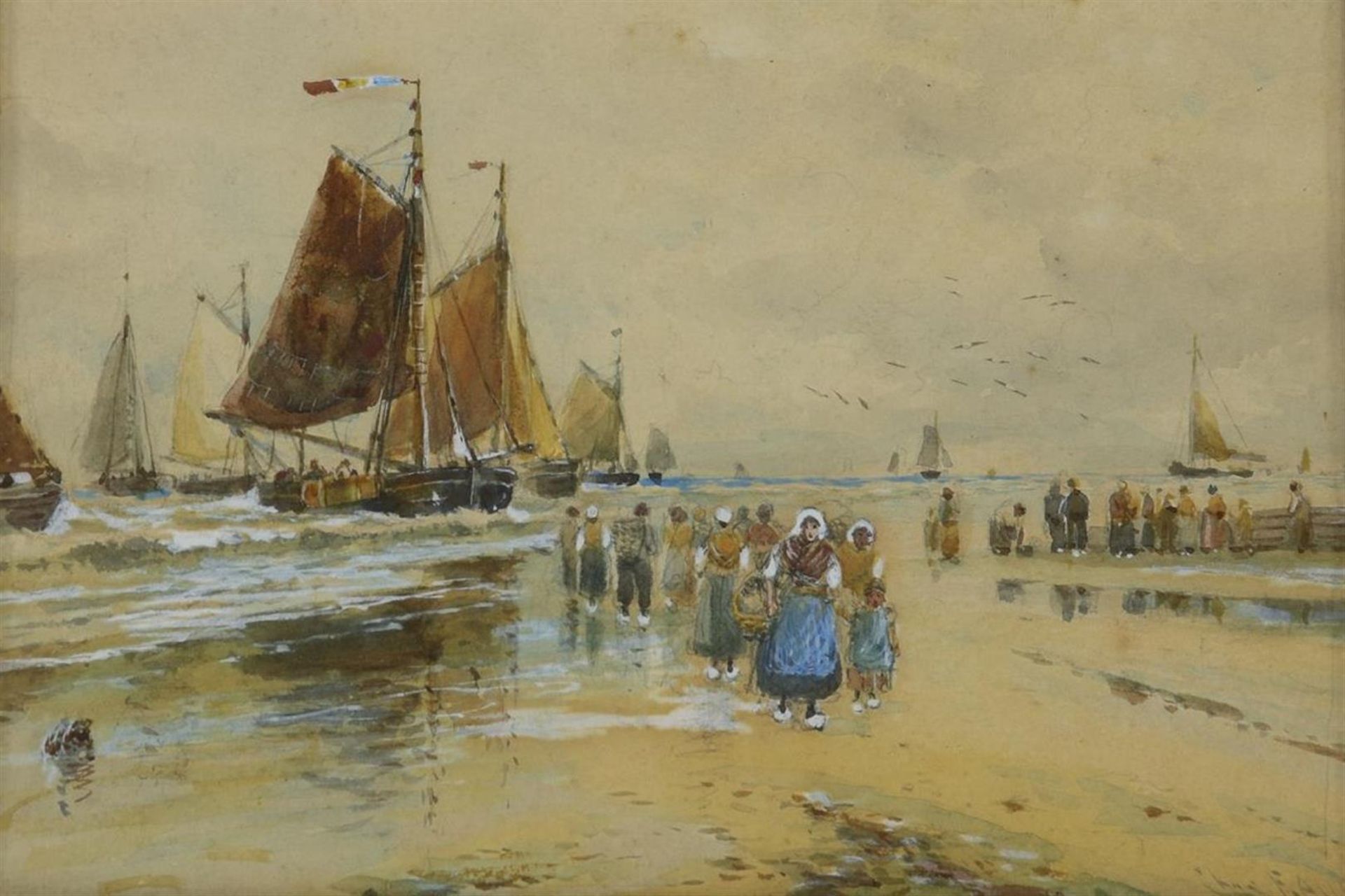 Charles Frederick Allbon (1856-1926) Fishermen on the beach (2x), signed lower right and left. - Image 3 of 5