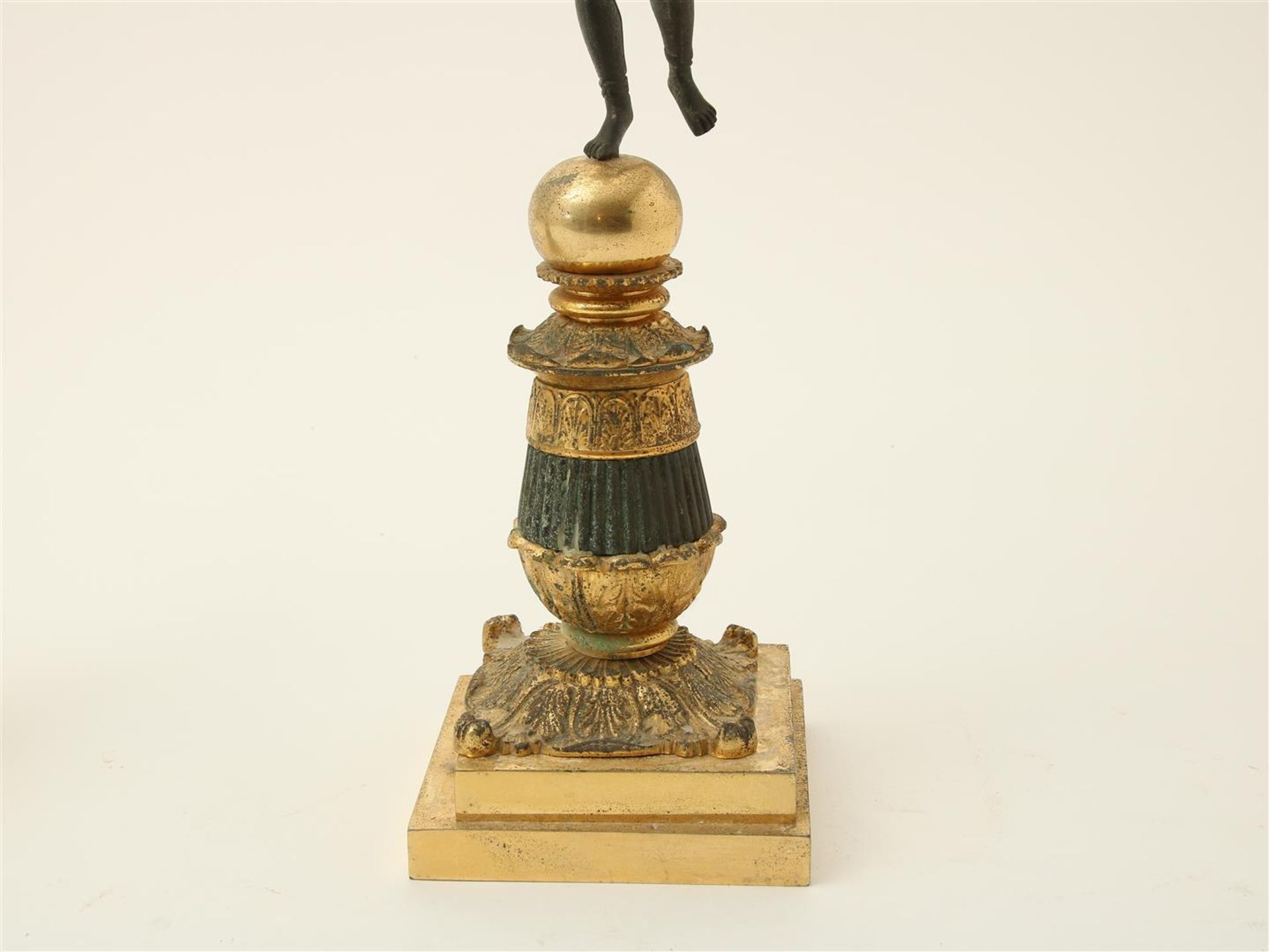 Set of bronze Empire style 5 light candlesticks carried by man and woman, France 20th century, - Image 6 of 6