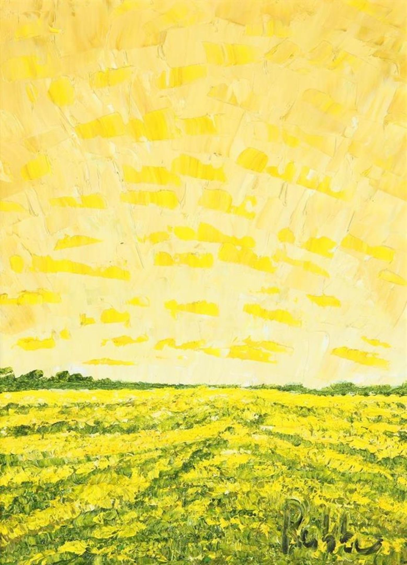 Rabbo Ploeger (1948-) polder landscape, signed lower right and verso, oil on cardboard, 38 x 28 cm.