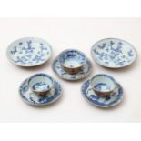 Set of batavia wear cups and saucers, decorated in blue with boy with carabao (cup glued to saucer