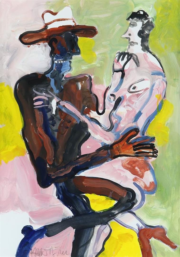 Anton Martineau (1926-2017) Tango dancers, signed lower left, gouache 70 x 50 cm. Including book