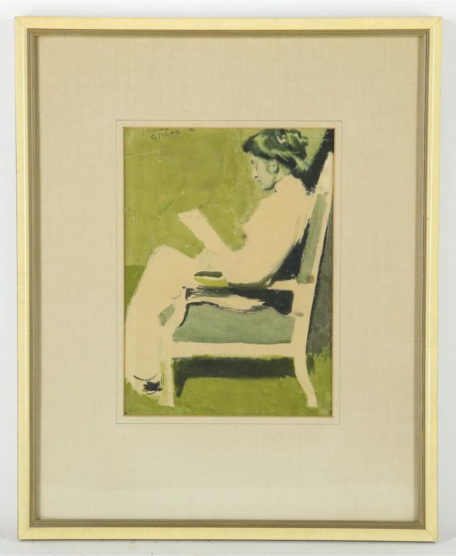 Nicolas Gilles (1870-1939) Reading woman, signed and dated 1903 top left, watercolour, 26 x 20 cm. - Image 2 of 4