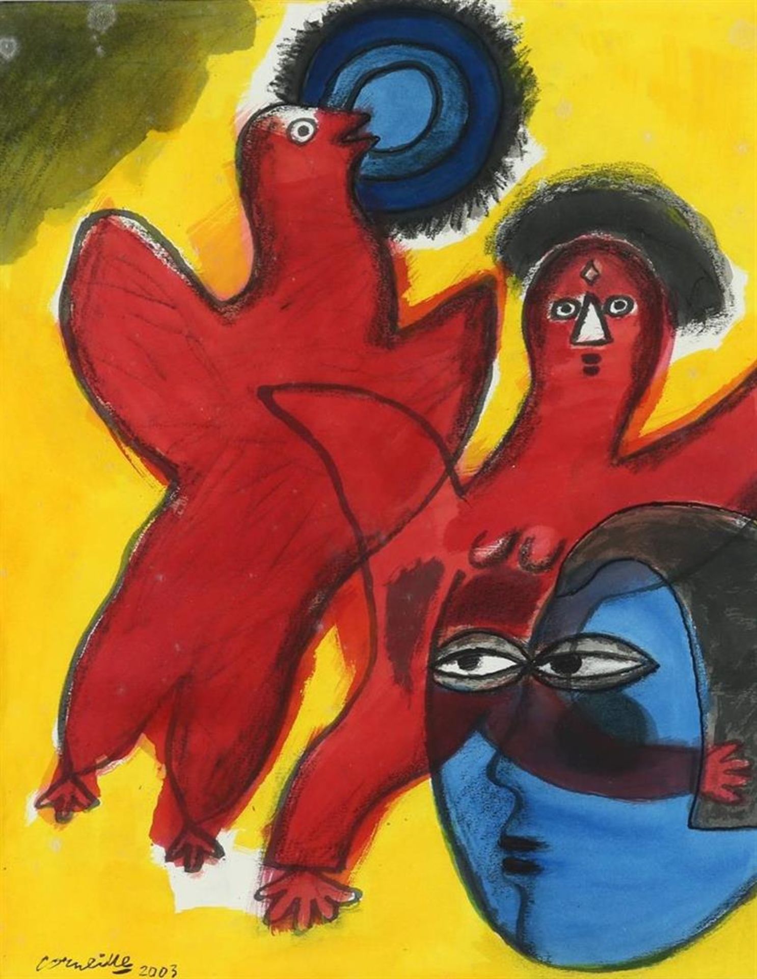 Corneille (Cornelis Guillaume van Beverloo) (1922-2010) Full d'oiseaux ou le cardinal rouge,