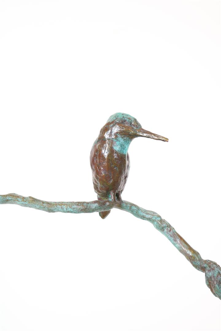 Bronze sculpture of 2 kingfishers sitting on a branch on a natural stone base, unsigned, probably - Image 2 of 5