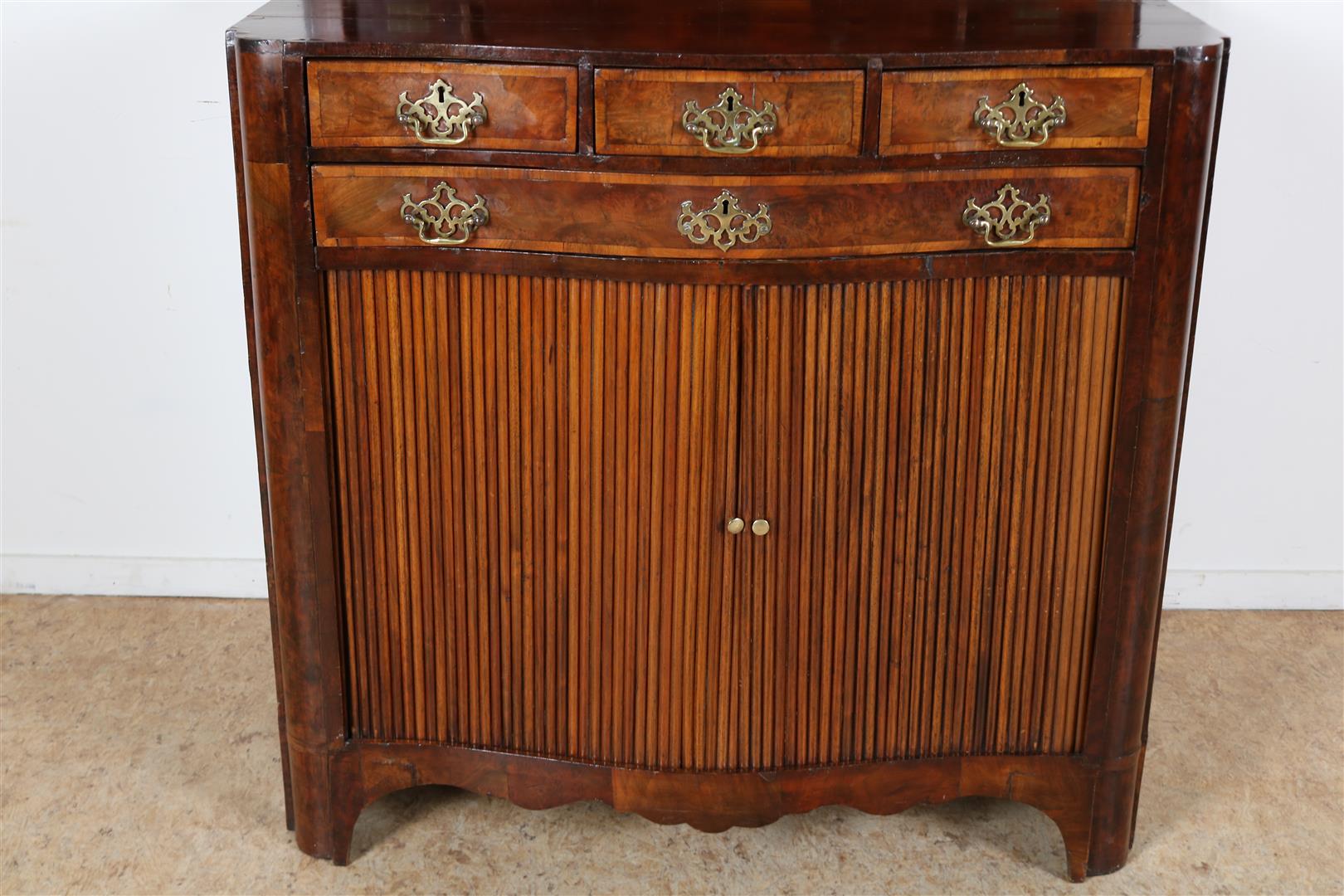 burr walnut Louis XVI folding buffet with upstand, 4 drawers and 2 2 louvre doors, ca. 1800, 94 x 98 - Image 6 of 7