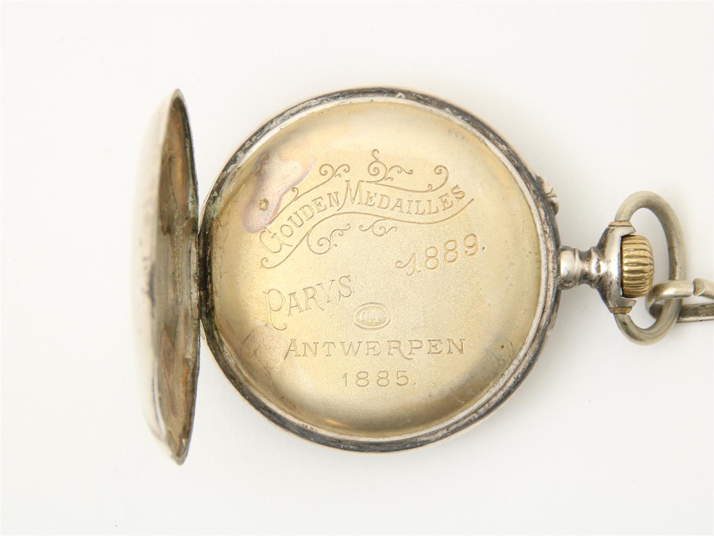 Pocket watch in partly silver case on watch chain - Image 3 of 4