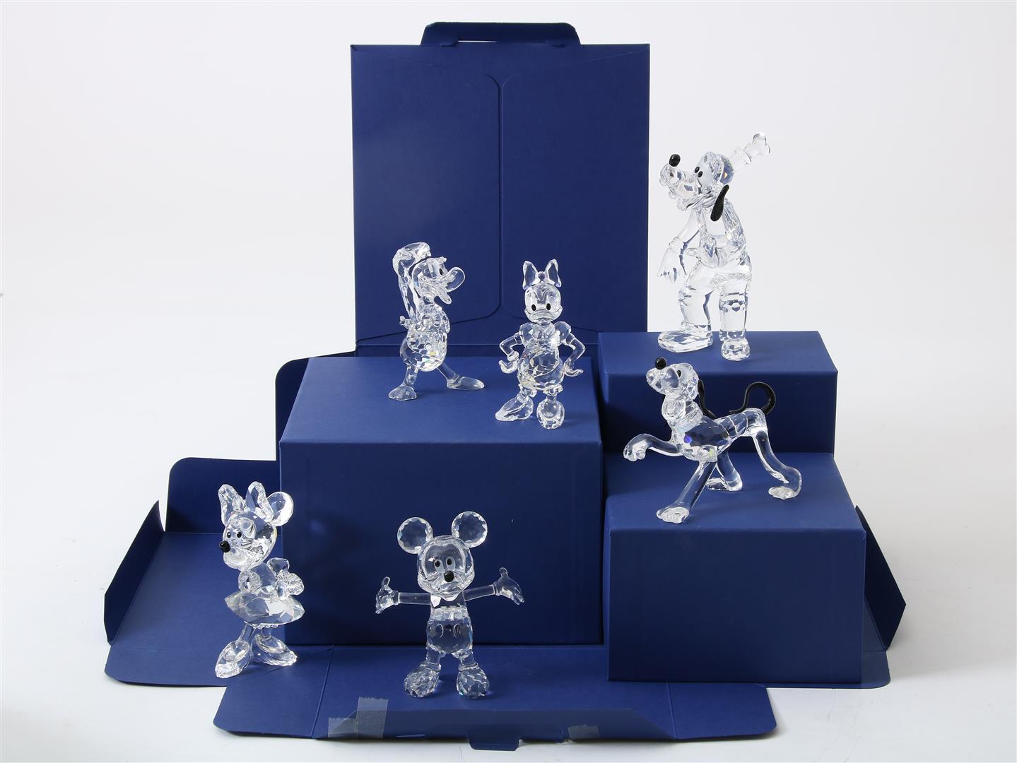 Series of 6 Swarovski crystal sculptures, Disney Showcase Collection, Donald Duck, Daisy Duck,