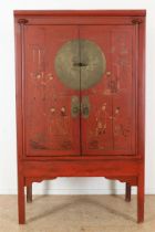 Red lacquered elm wedding cabinet