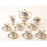 Sèvres porcelain tableware, consisting of coffee pot, milk jug, sugar bowl with lid and 6 cups and