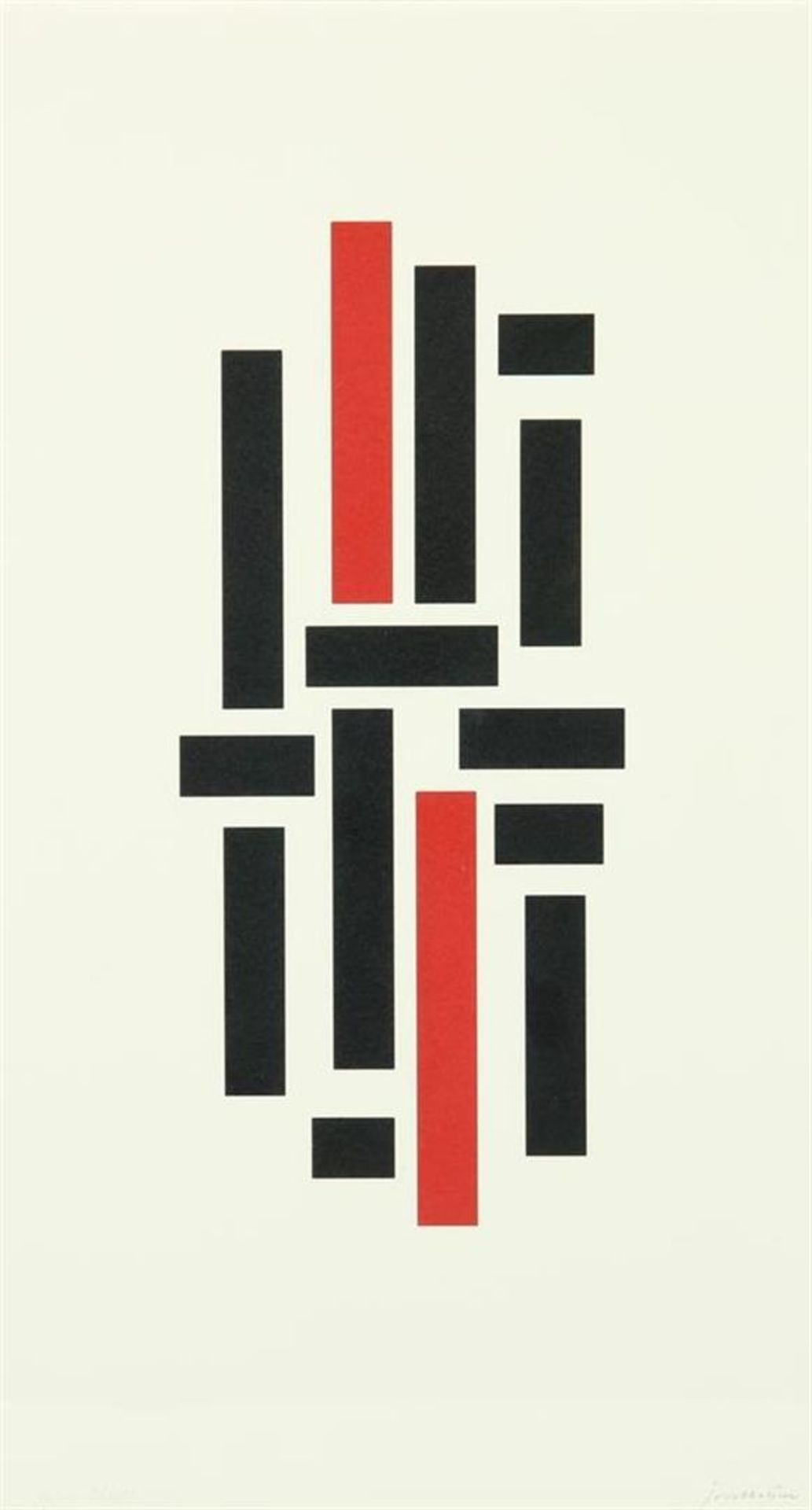 Joost Baljeu (1925-1991) 'Light space' composition in black/red, signed lower right, dated 1959/87