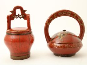 Lot of a red lacquer wooden food container