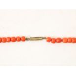 Red coral cheese necklace on gold-plated pipe clasp, length 44 cm.