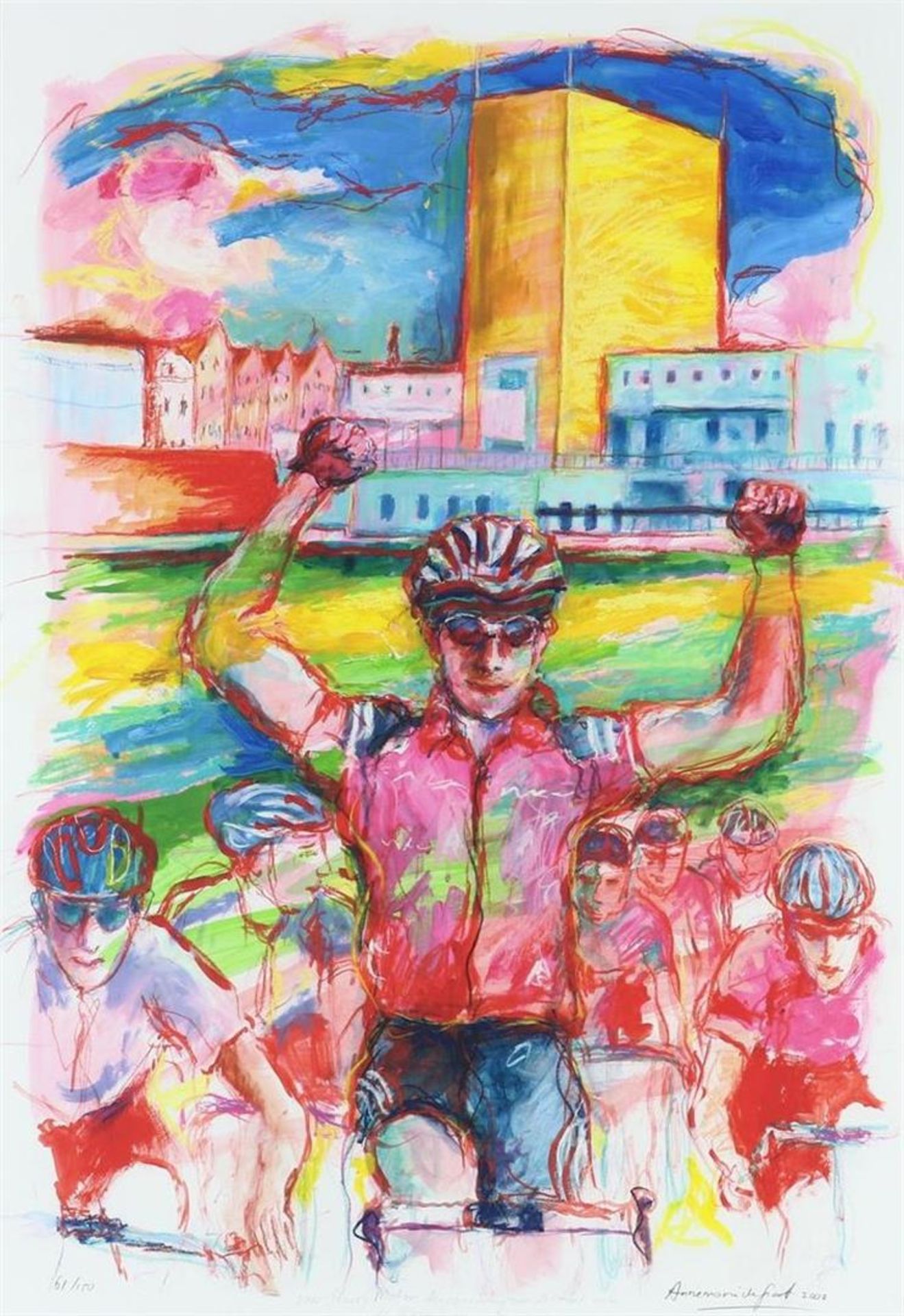 Annemarie de Groot (1952-) The start of the Giro in Groningen in 2002, signed lower right and