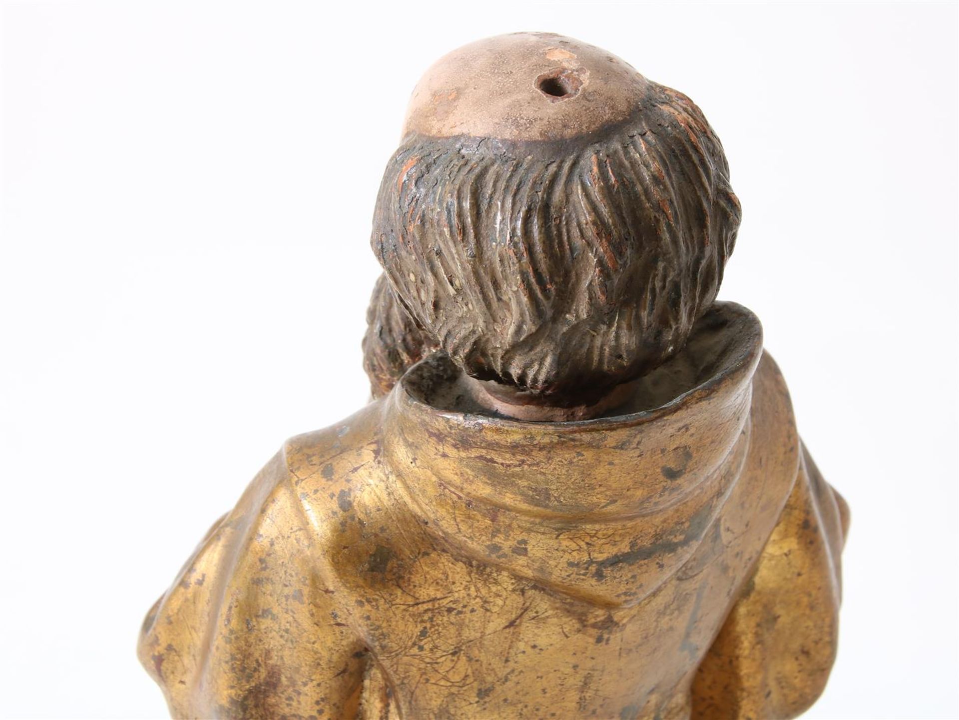 Partly gilded terracotta sculpture of kneeling Saint Francis of Paula (1416-1507) with beard and - Image 14 of 16