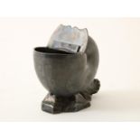 Pewter Victorian spoon warmer, in the shape of Nautlius shell, late 19th century, height 14 cm.