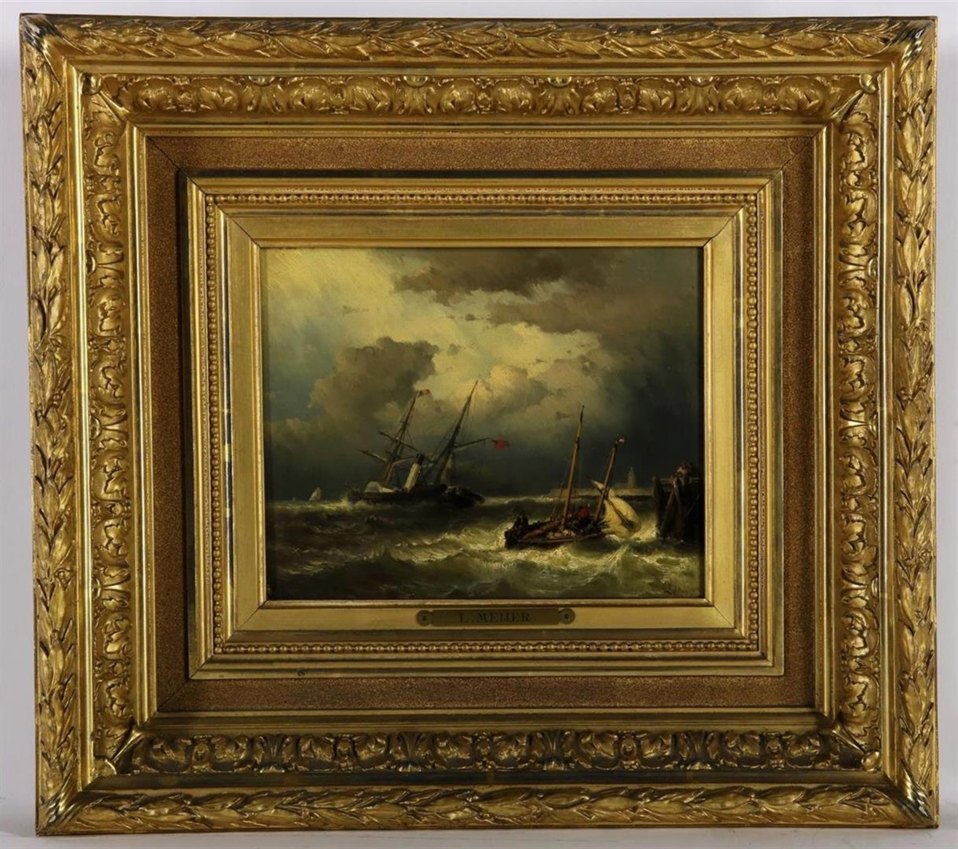 Louis Johan Hendrik Meijer (1838-1880) Seascape, signed lower right. Panel - Image 2 of 4