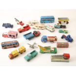 Lot of 23 tin toy cars, among others a bus, an oil truck and trucks. (various quality). (23x).
