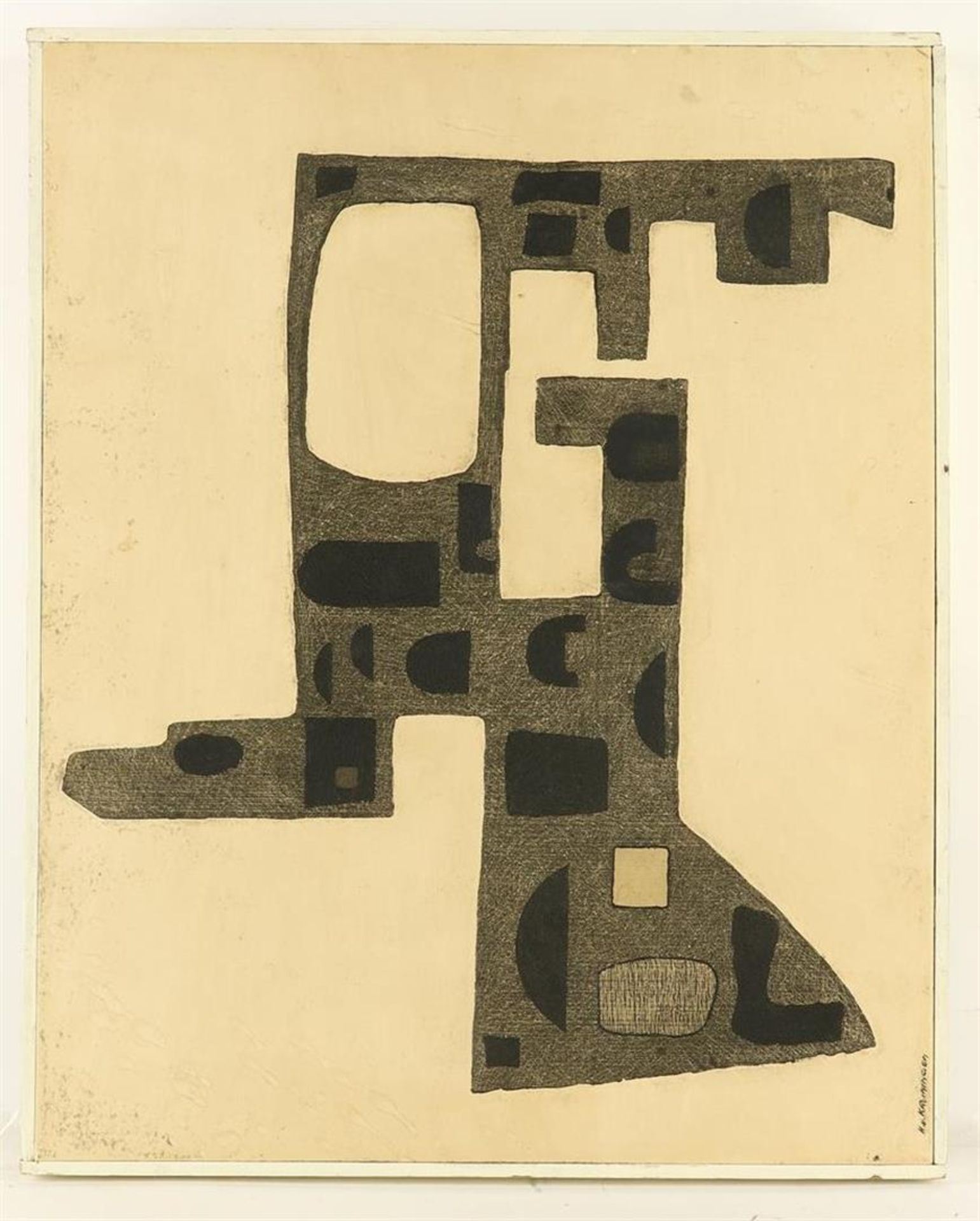 Harry van Kruiningen (1906-1996) Asbtact composition, signed lower left, etching pasted on board, 56 - Image 2 of 4