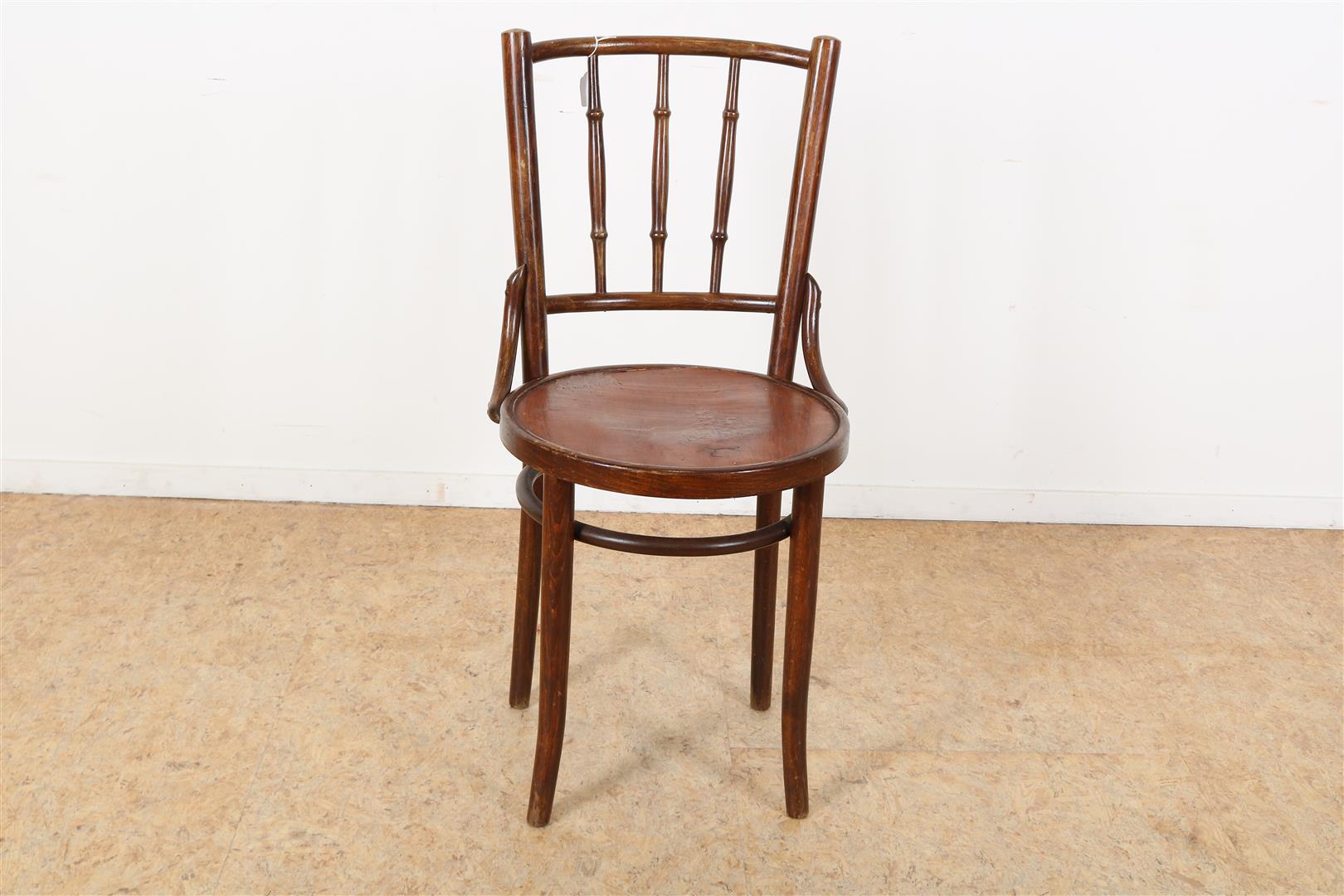 Beech wood Thonet-style chair, with illegible stamp on the bottom, possibly Austria, approx 1920.