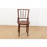 Beech wood Thonet-style chair, with illegible stamp on the bottom, possibly Austria, approx 1920.