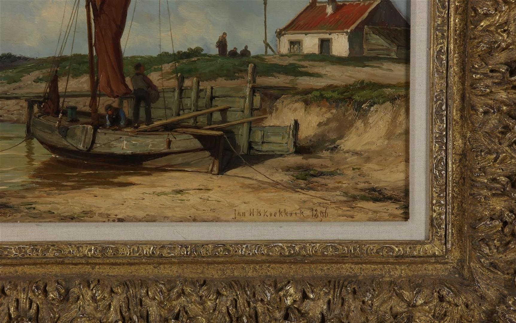 Johannes Hermanus Barend Koekkoek (1840-1912) Beach scene 'Unloading the catch' signed and dated - Image 3 of 4