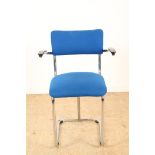 Chrome-plated design armchair with welded back support and bakelite armrests, design Gispen model