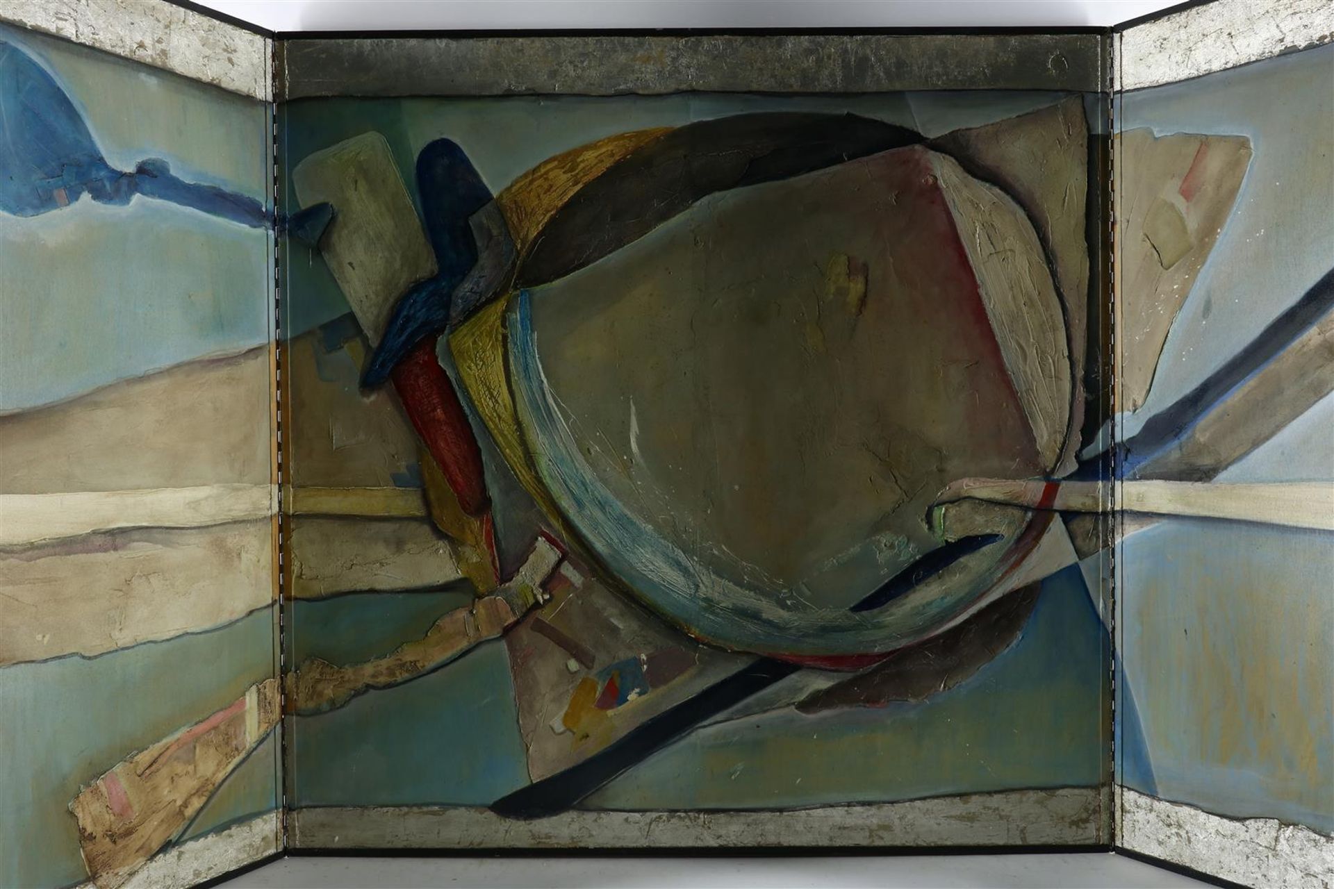 Leo Bos (1955-) Abstract, triptych, signed lower right and dated 1993, mixed media on panel, 123 x