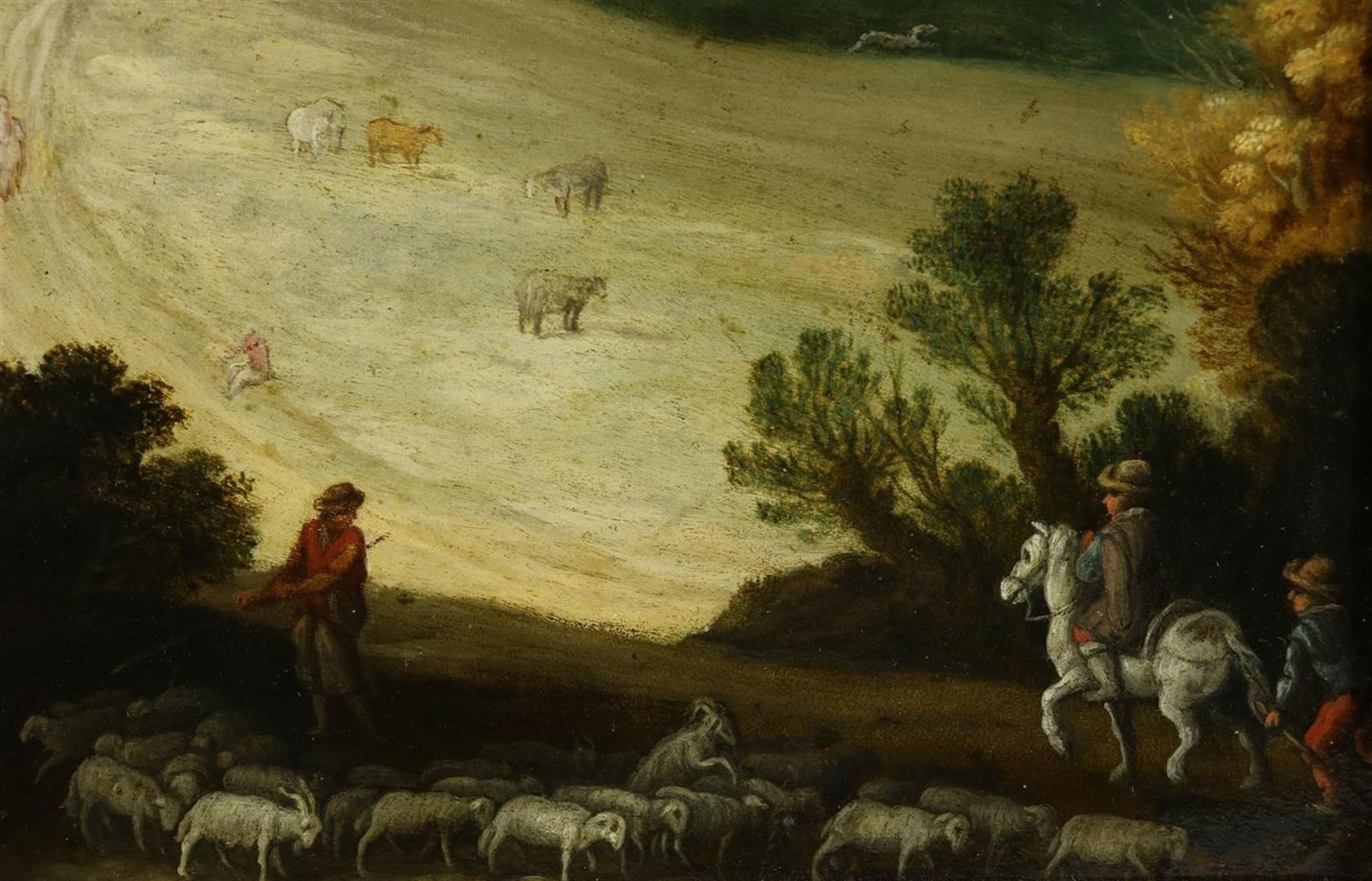 Atelier Paul Bril (1554-1626) Atelier Paul Bril (ca.1620) "Landscape with herds, travelers and - Image 3 of 7