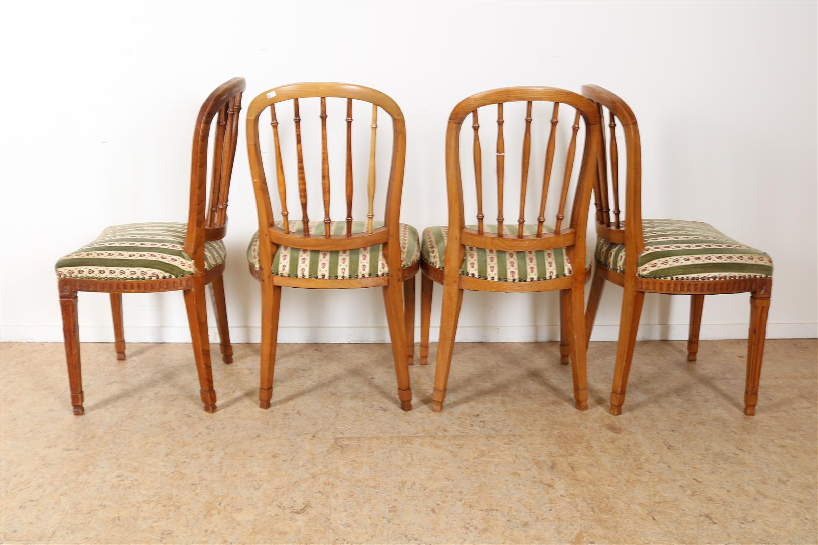 Series of 12 elm wood Louis XVI  chairs with horseshoe-shaped bars backrest and striped velvet - Image 5 of 5