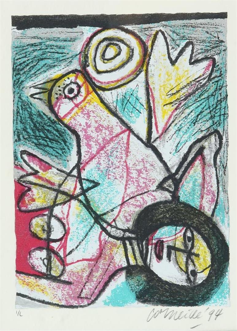 Woman with bird, signed lower right and dated '94, lithograph 1/L, 30 x 22 cm.