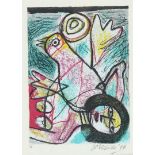 Woman with bird, signed lower right and dated '94, lithograph 1/L, 30 x 22 cm.