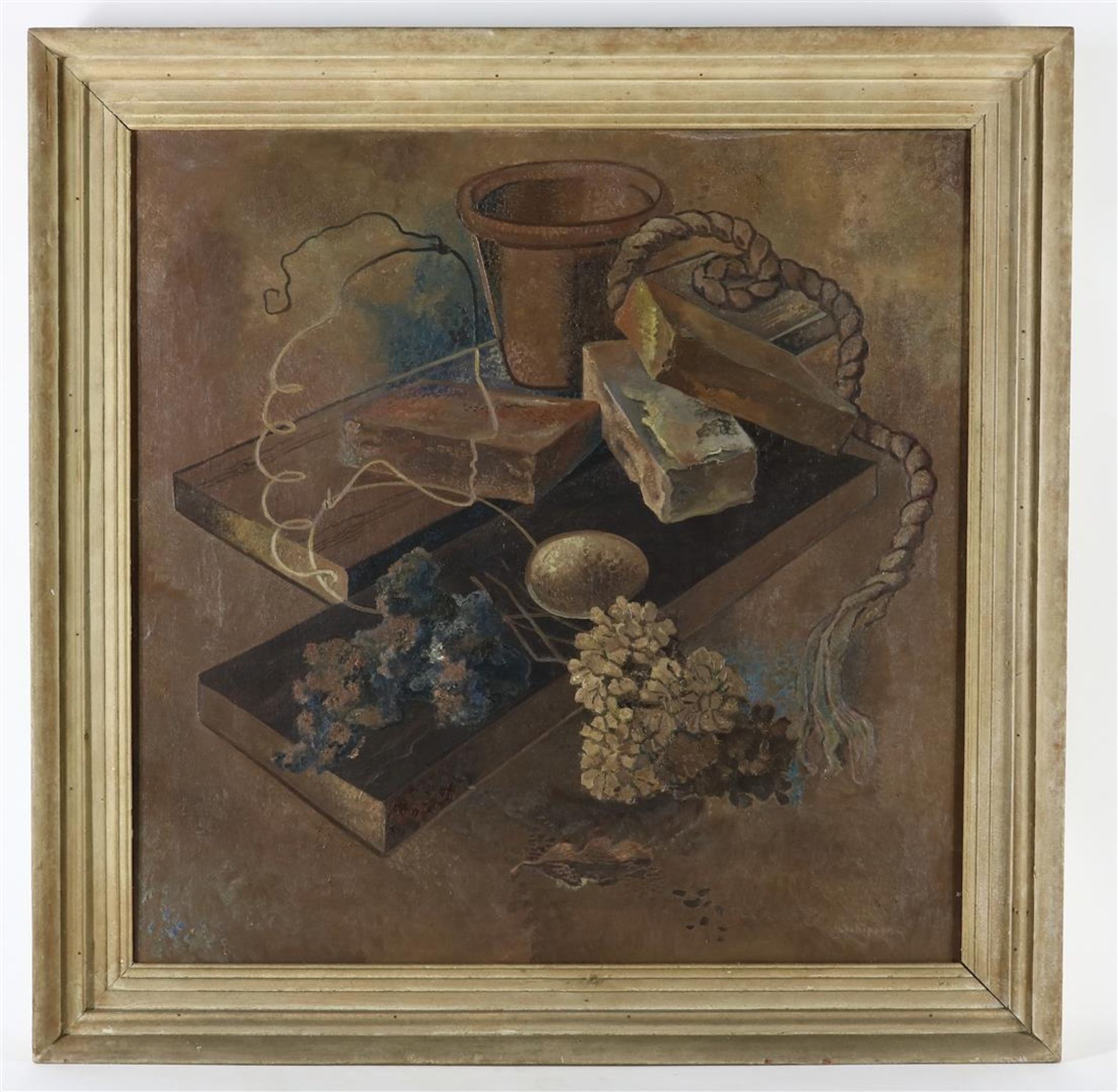 Marinus Schipper (1897-1987) Still life with dried flowers and bricks, signed lower right, oil on - Image 2 of 4