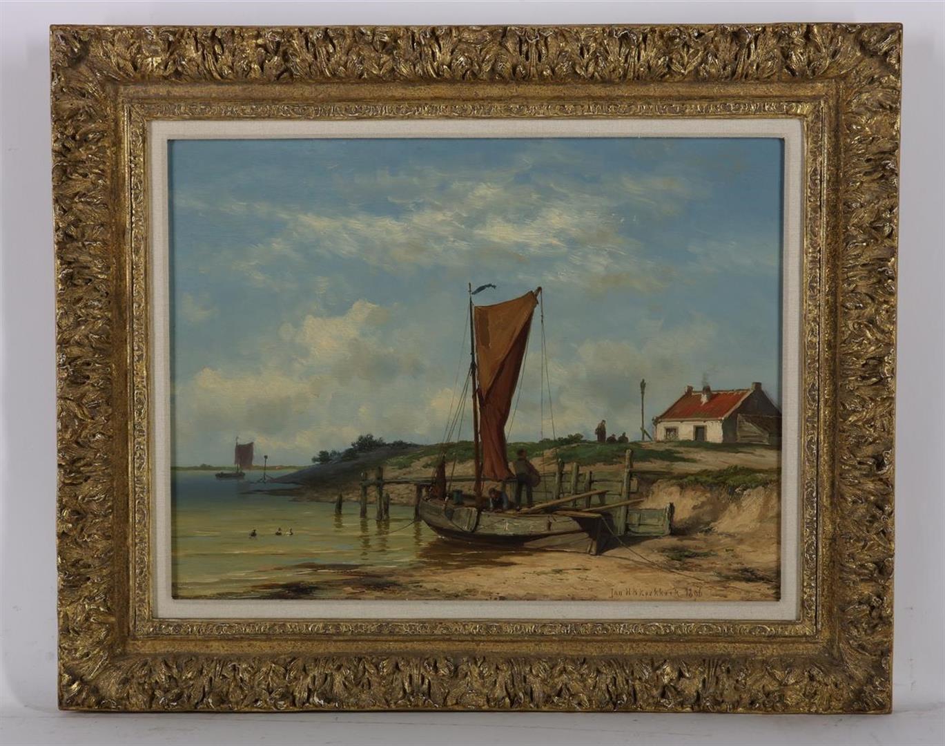 Johannes Hermanus Barend Koekkoek (1840-1912) Beach scene 'Unloading the catch' signed and dated - Image 2 of 4