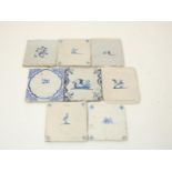 A lot of 8 various earthenware tiles decorated with animal figures, 17th century, lion, monkey,