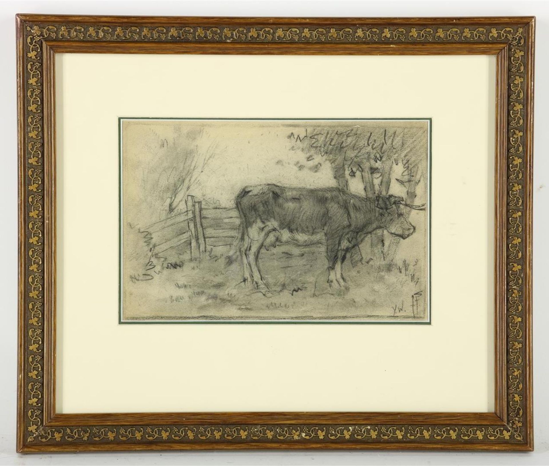 Cow, signed with initials lower right 'Y.W' lower right, possibly Ype Wenning. Drawing on paper 15 x - Image 2 of 4