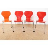 Series of 4 colored beech wood design chairs on chrome base, sticker on the bottom Phoenix