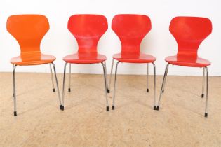 4 colored beech wood design chairs
