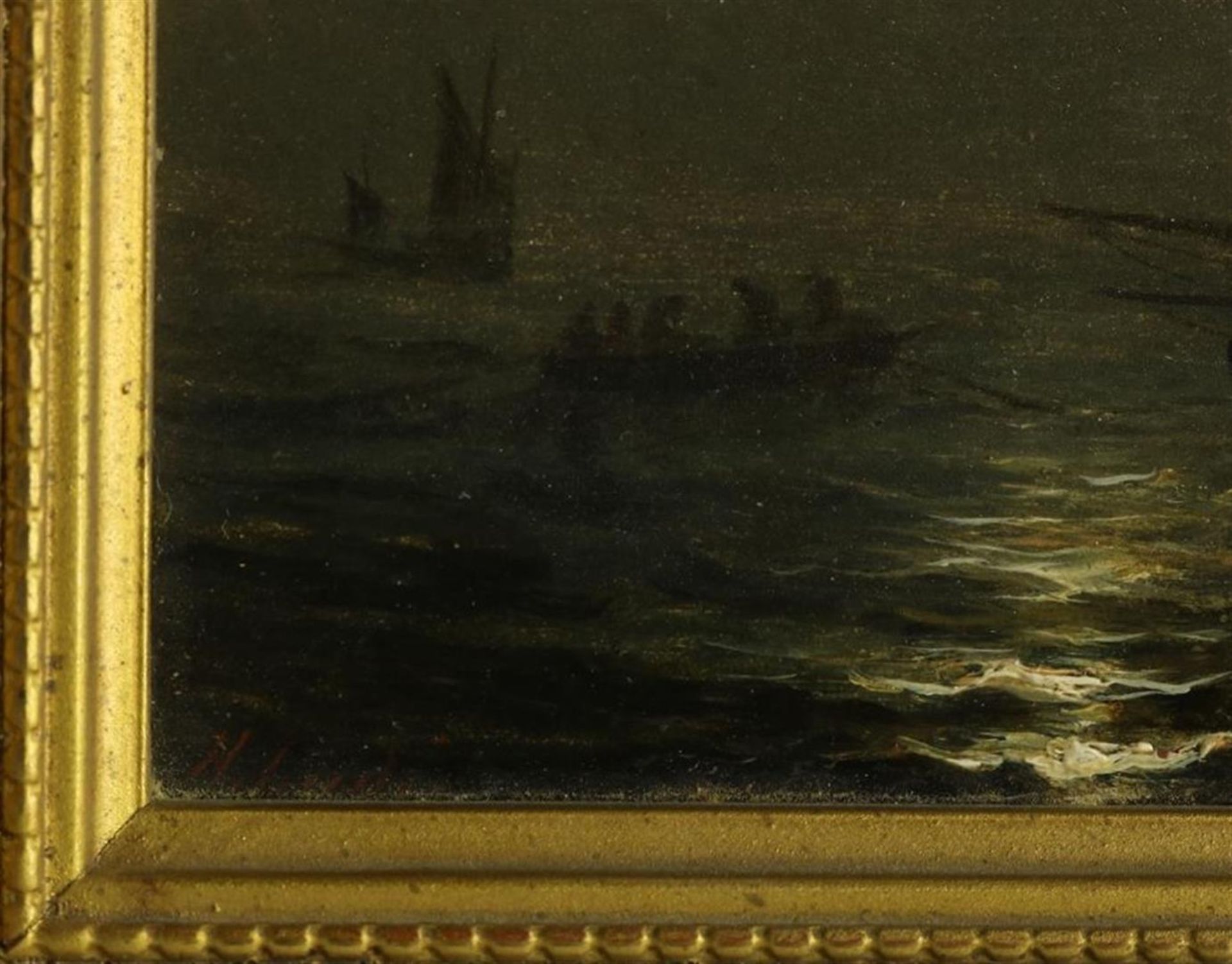 Henriette Herminie Gudin (1825-1892) Ships by moonlight, signed bottom left., panel 9 x 14 cm. - Image 3 of 4