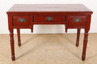Red-painted elm wood writing table