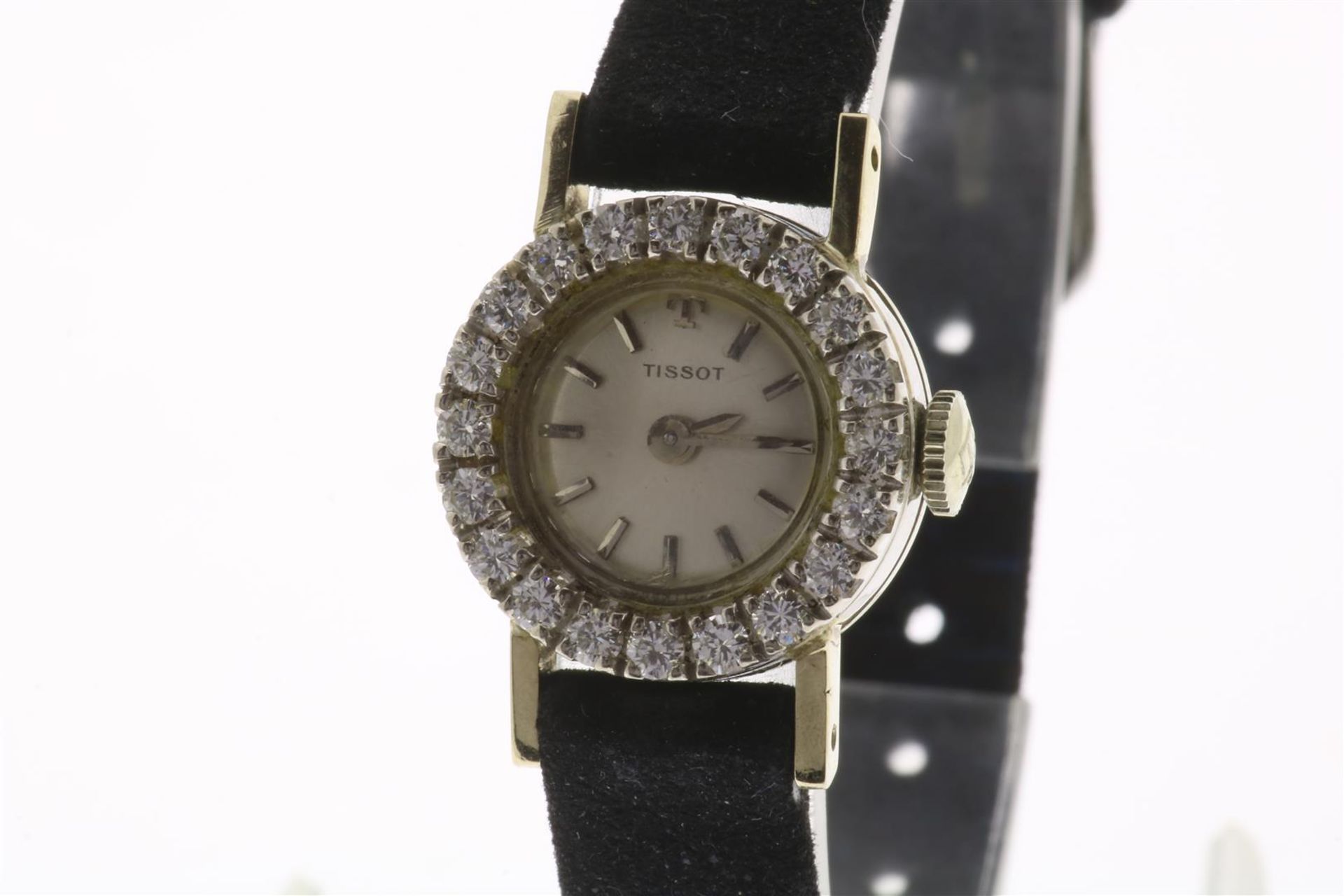 White gold ladies wrist watch set with diamonds, TISSOT