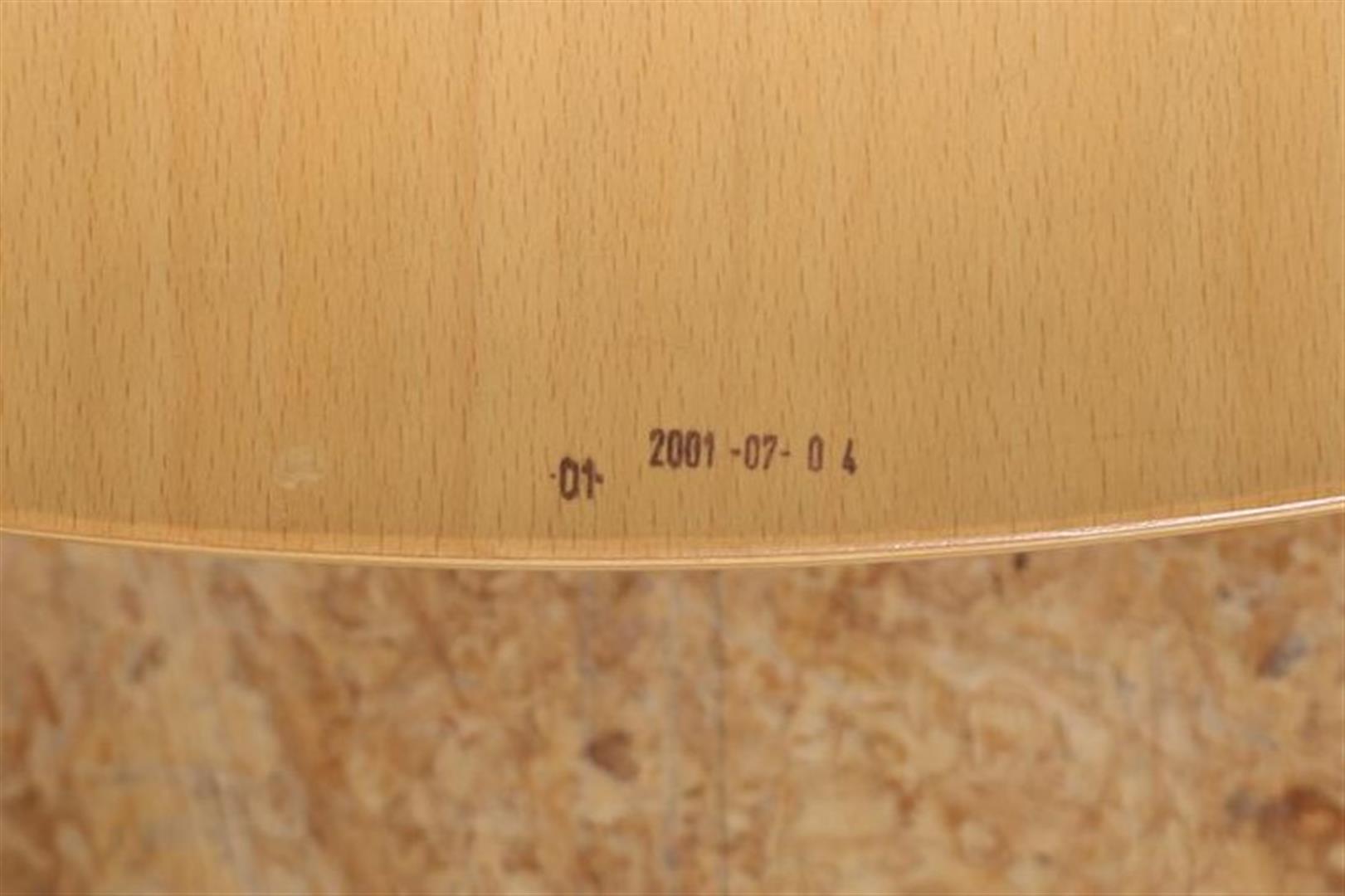 Series of 4 beech wood armchairs on chrome base, dated 2001. (damage on seats) - Image 3 of 8