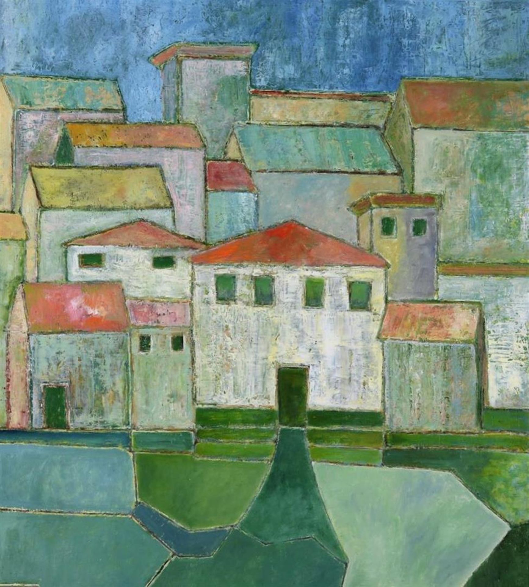 Hans Butzelaar (1945-) Village view in Capetiana, Italy, signed lower right. Oil on canvas 100 x