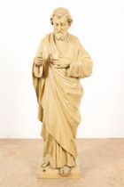 Saint Joseph, beige painted wooden sculpture
