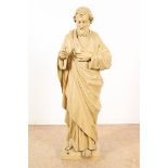 Saint Joseph, beige painted wooden sculpture