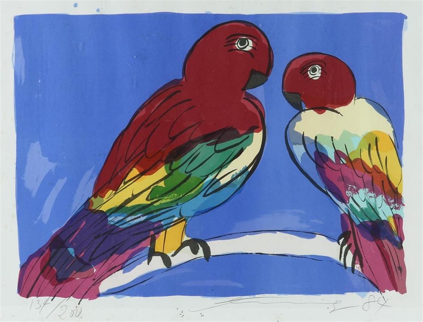 Walasse Ting (1929-2010) Two parrots, signed lower right and dated 1982, lithograph 134/200, 63 x 80