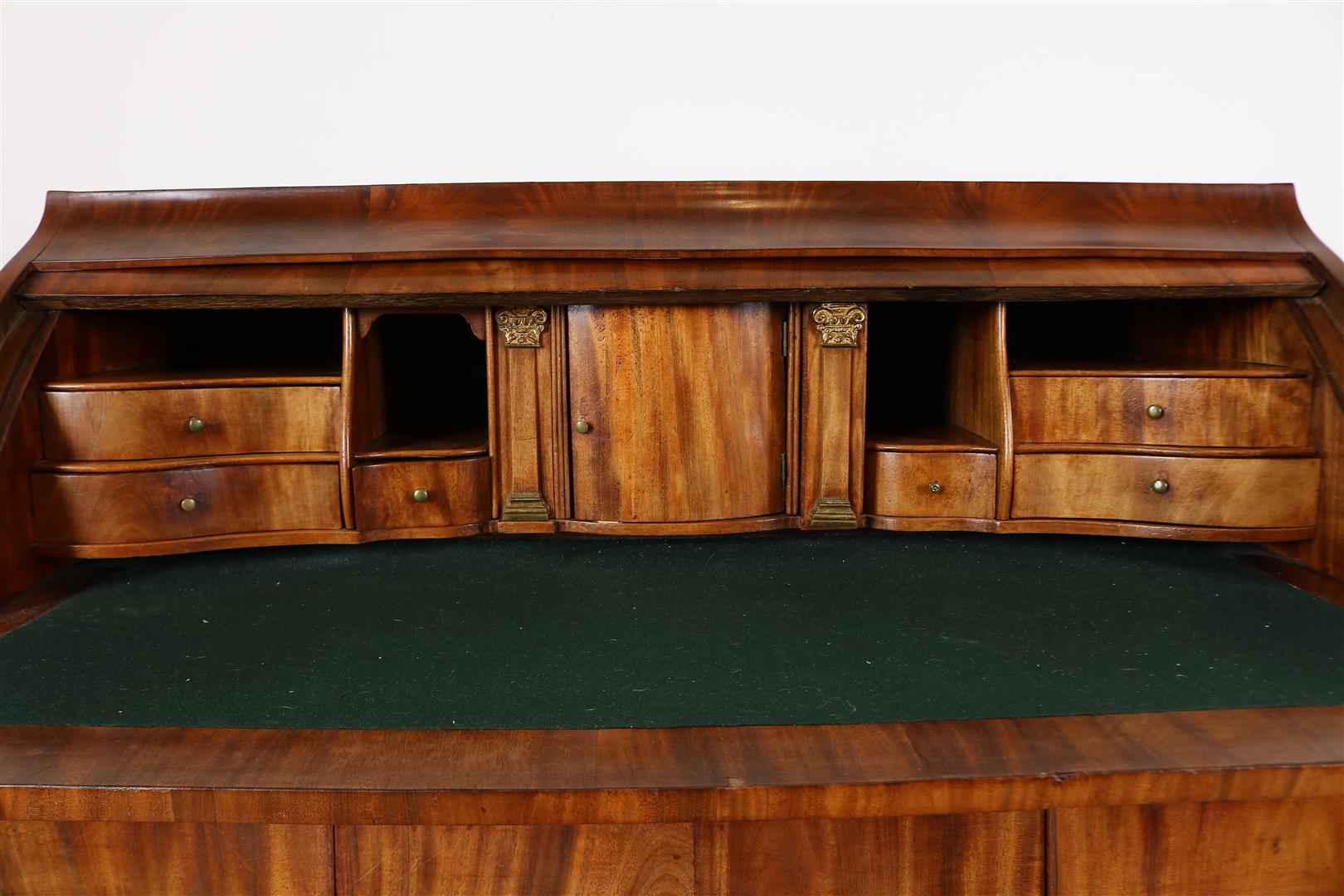 Mahogany Louis XVI, curved cylinder desk, with extendable writing surface, interior with 6 drawers - Image 3 of 6