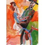 Anton Martineau (1926-2017) Tango dancers in orange, signed bottom left, gouache 70 x 50 cm.