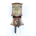 Walnut Art Nouveau regulator clock, so-called free pendulum decorated with bronze parts. Designer: